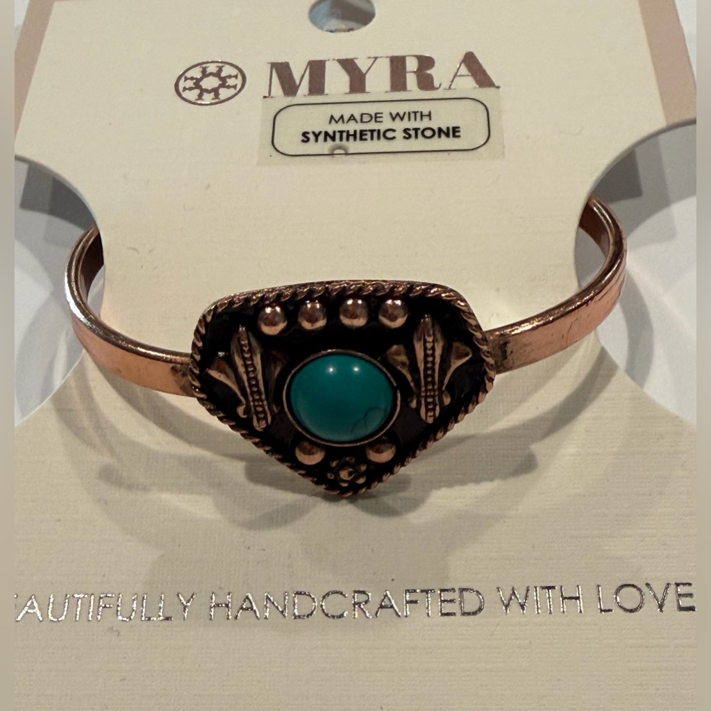 Myra Bag Womens Gold Bracelet With Turquoise Stone New 22$